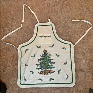 Holiday Christmas Tree Festive Spode Vintage Apron Green and White